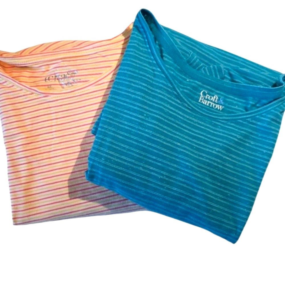 Bundle Of 2 Croft & Barrow Striped Casual Tees in Blue Orange XXL EUC Workouts